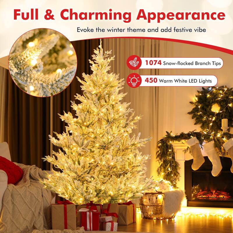 Gymax Pre-Lit Artificial Christmas Tree w/ 1074 Branch Tips 450 White - See Details