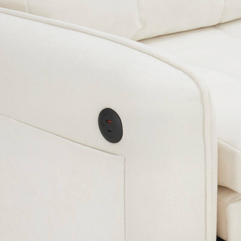 Roomfitters 3-in-1 Sleeper Chair Bed, 80'' Pull Out Lounge with USB Charging, Storage Pockets, Chenille