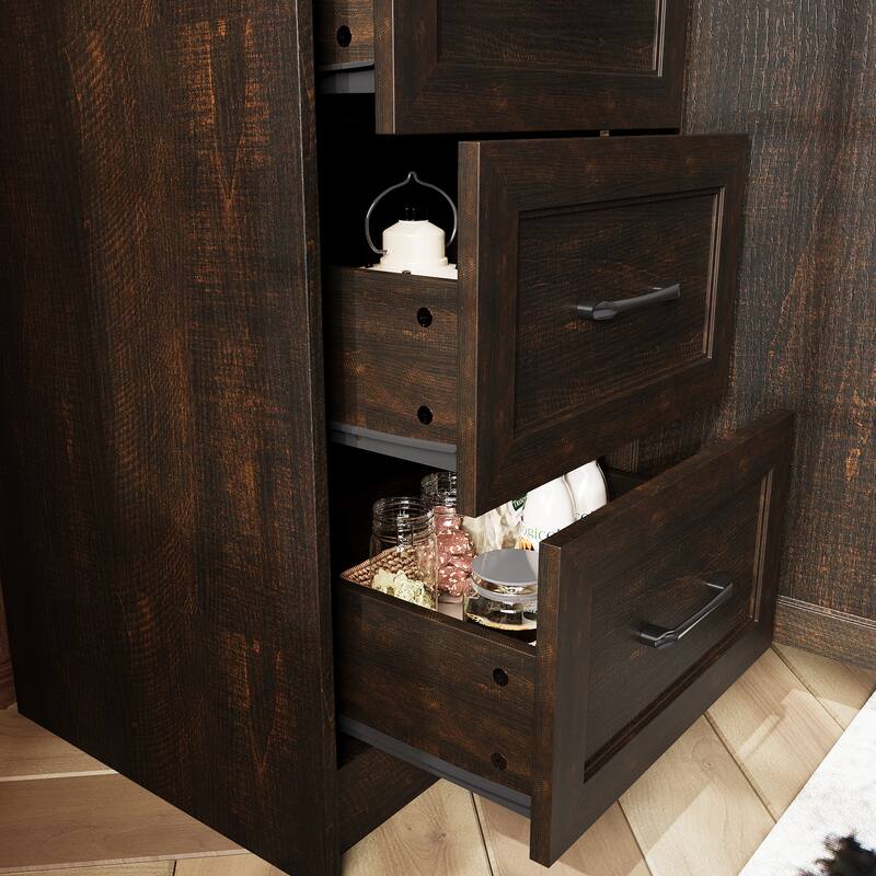 3-Drawer Lateral Filing Cabinet, Large Storage for Letter/Legal, White/Brown