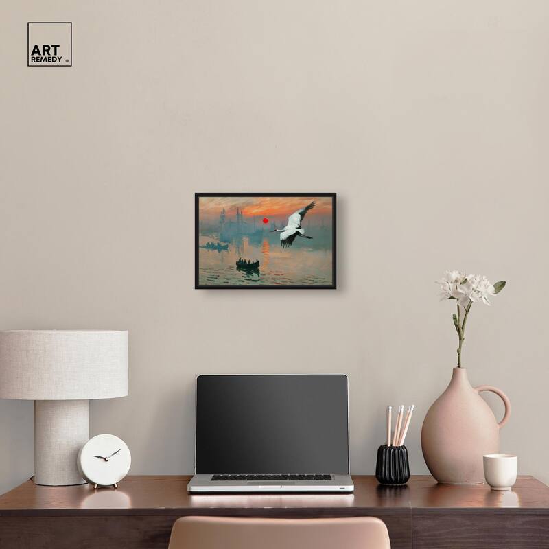 Crane Sunset Canvas by Art Remedy