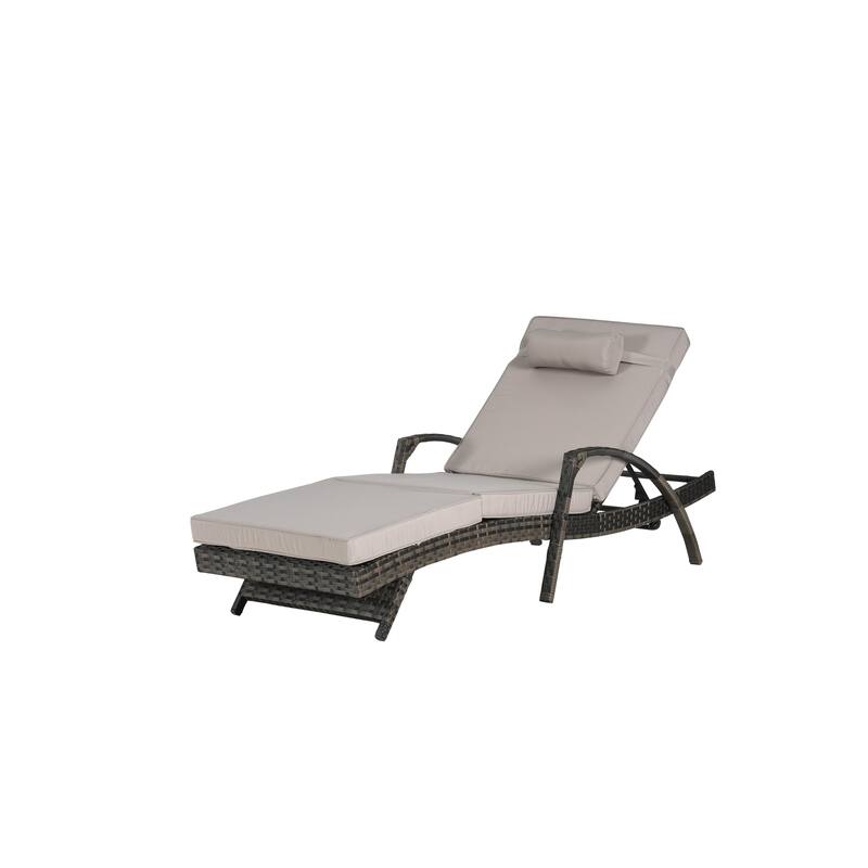 Outdoor Wicker Long Reclining Chair Set of 2, Lawn Sunbathing Chairs for Beach Poolside Garden