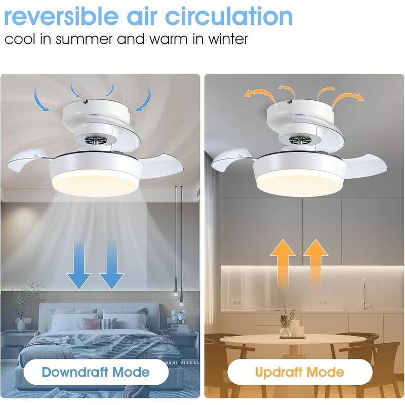 24" Small Ceiling Fan with Light and Remote,Retractable Blades,Small Fan Light for Bedroom,Closet,Bathroom - 13 Inches