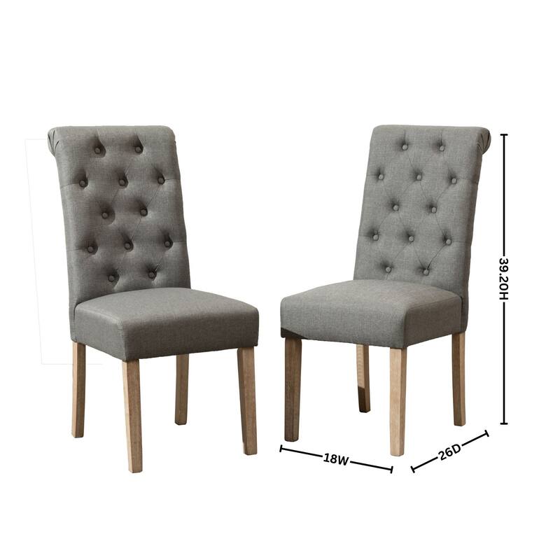 Casual 7 Pieces Wooden Turned-Leg Dining Table with 6 Tufted Upholstered Chairs