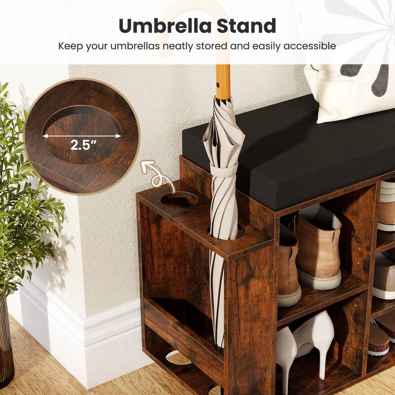 Gymax Shoe Storage Bench w/Umbrella StandPadded Seat Adjustable &