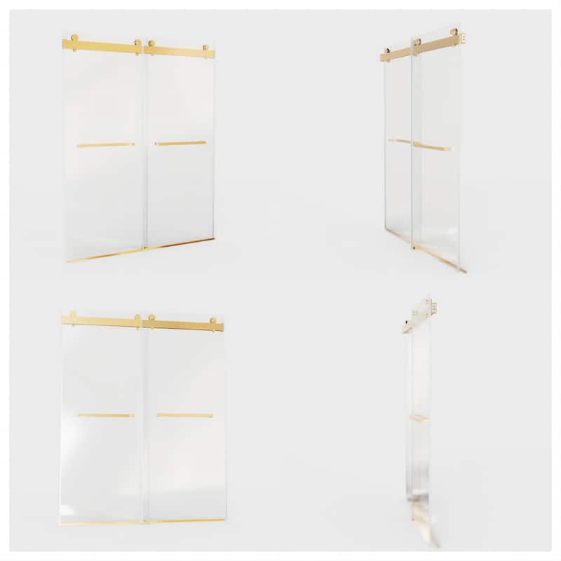 60''W x 76''H Frameless Double Sliding Soft-Close 3/8 inches Glass Shower Door in Brushed Gold/Nickel/Black