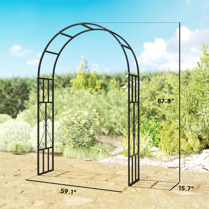 Black Steel Garden Arch Trellis Powder-Coated Outdoor Arbor for Climbing Plants Walkways Patios - 59.1" W x 15.7" D x 87.8" H