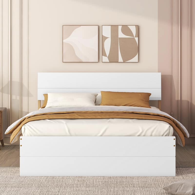 Modern Full Bed Frame With Twin Size Trundle And 2 Drawers, Full Size Bed