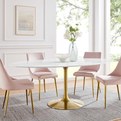 Mid-century Modern Dining Table With White Wood Top and Gold Base