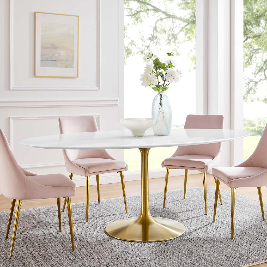 Mid-century Modern Dining Table With White Wood Top and Gold Base