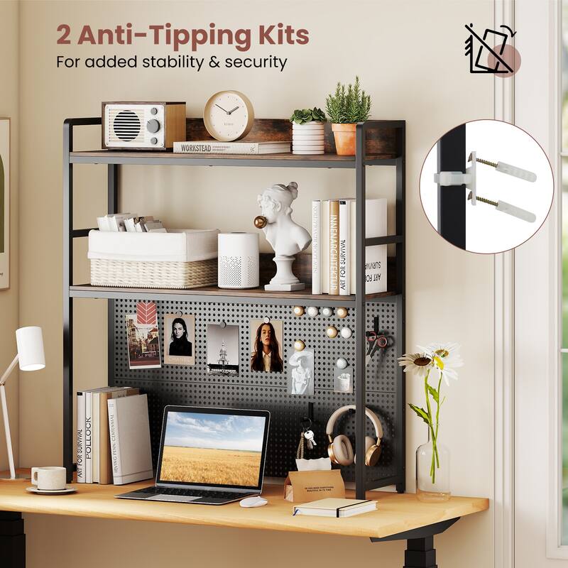 Gymax 2-Tier Countertop Desktop Bookshelf w/ Metal Pegboard 2