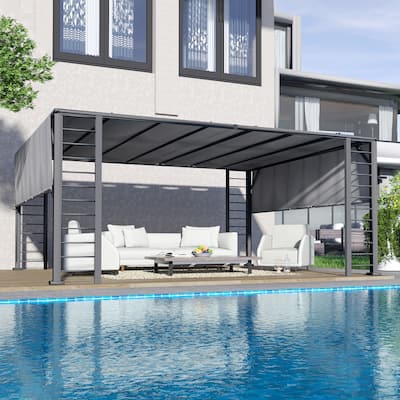 13 ft. x 15 ft. Aluminum Outdoor Pergola with Gray Retractable Shade