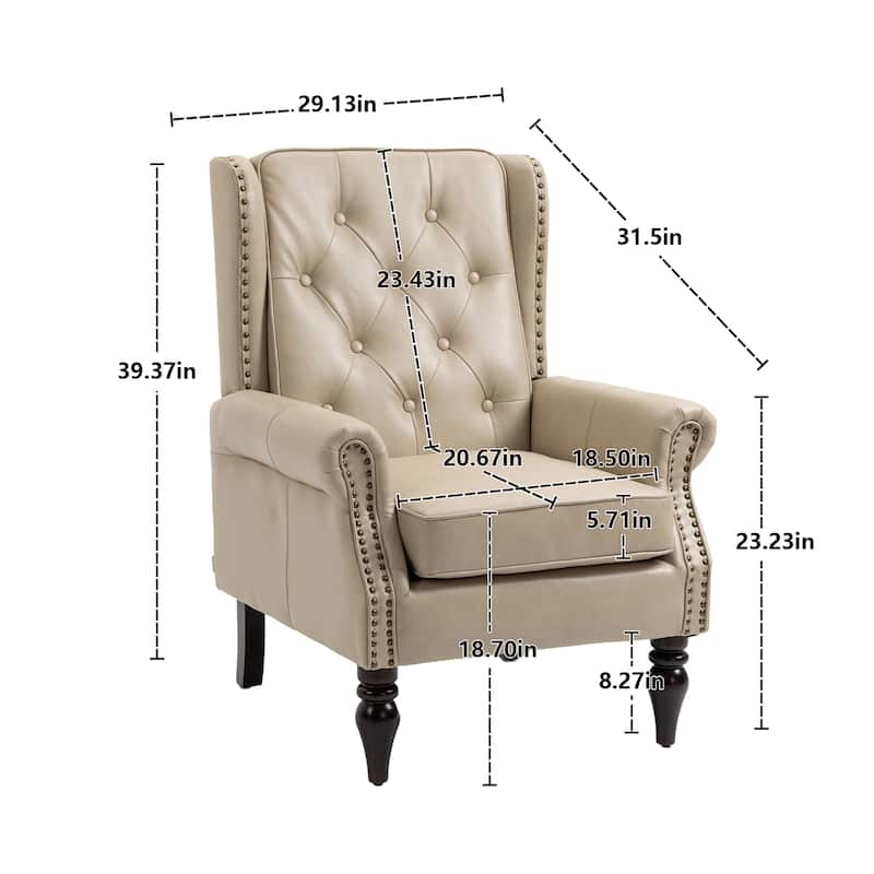High Back Wood Frame Armchair, Modern Accent Chair Lounge Chair with Wood Legs, Upholstered PU Leather Lounge Chairs