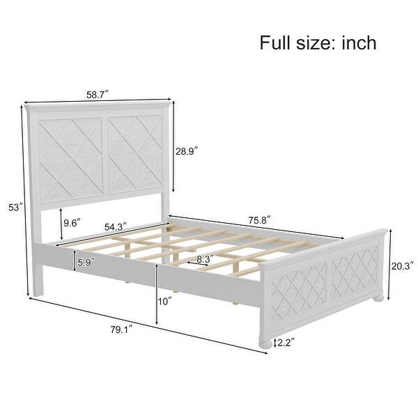 Coastal Farmhouse Solid Wood Full Size Bed Frame, No Box Spring Needed, Antique White