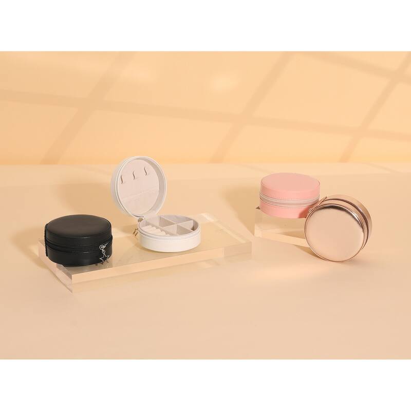Travel Jewelry Box for Women Girls Birthday Gifts, Small Round Portable PU Leather Jewelry Organizer Case for Earring Necklace