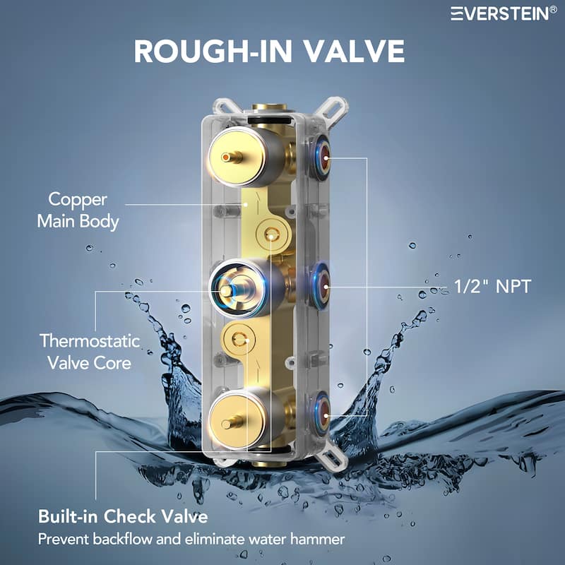 Thermostatic Dual Shower System 12" and 6" Rainfall Shower Head with 6 Body Jets & Handheld Shower