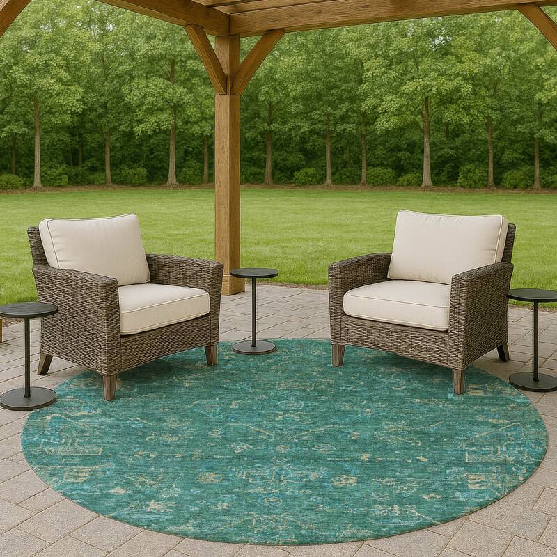 Machine Washable Indoor/ Outdoor Traditional Chelsea Chantille Rug - Teal - 8' x 8'
