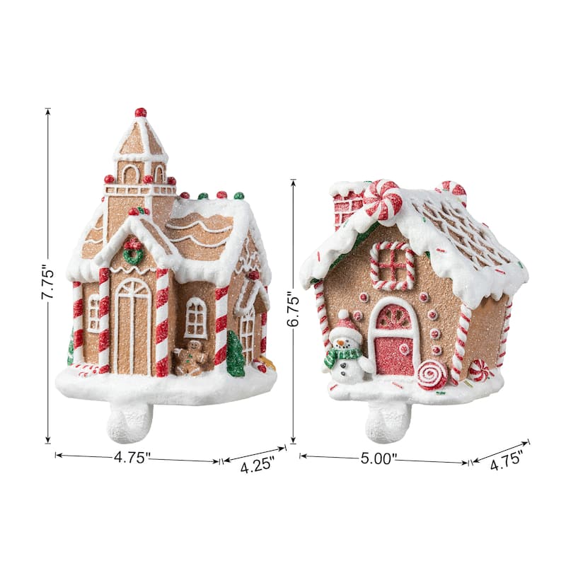 Glitzhome 7.75"H Set of 2 Resin Gingerbread House Stocking Holders with Stockings