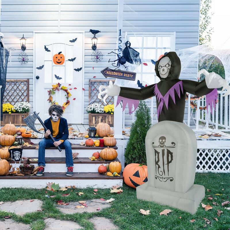 8 Feet Garden 3Pack LED String Lights Grim Reaper and Grave Inflatable Halloween Decoration