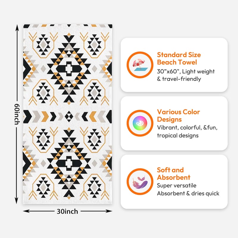 Large Boho Beach Towel Quick Dry Absorbent 30"x60"/35"x70"