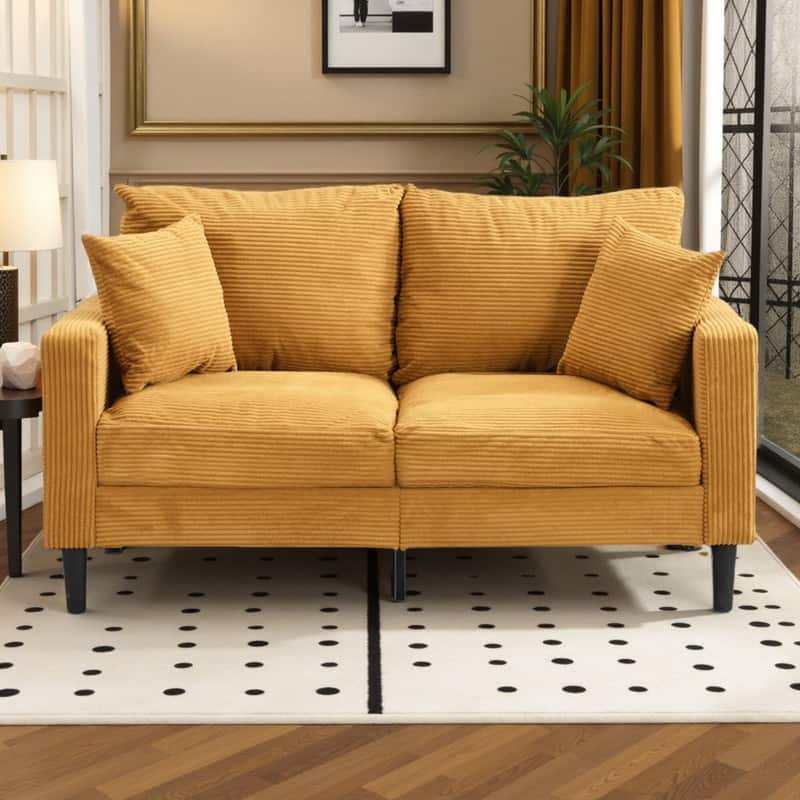 57.9" Corduroy Loveseat Sofa with Wooden Frame, High-Resilience Sponge, and Space-Saving Design - Orange