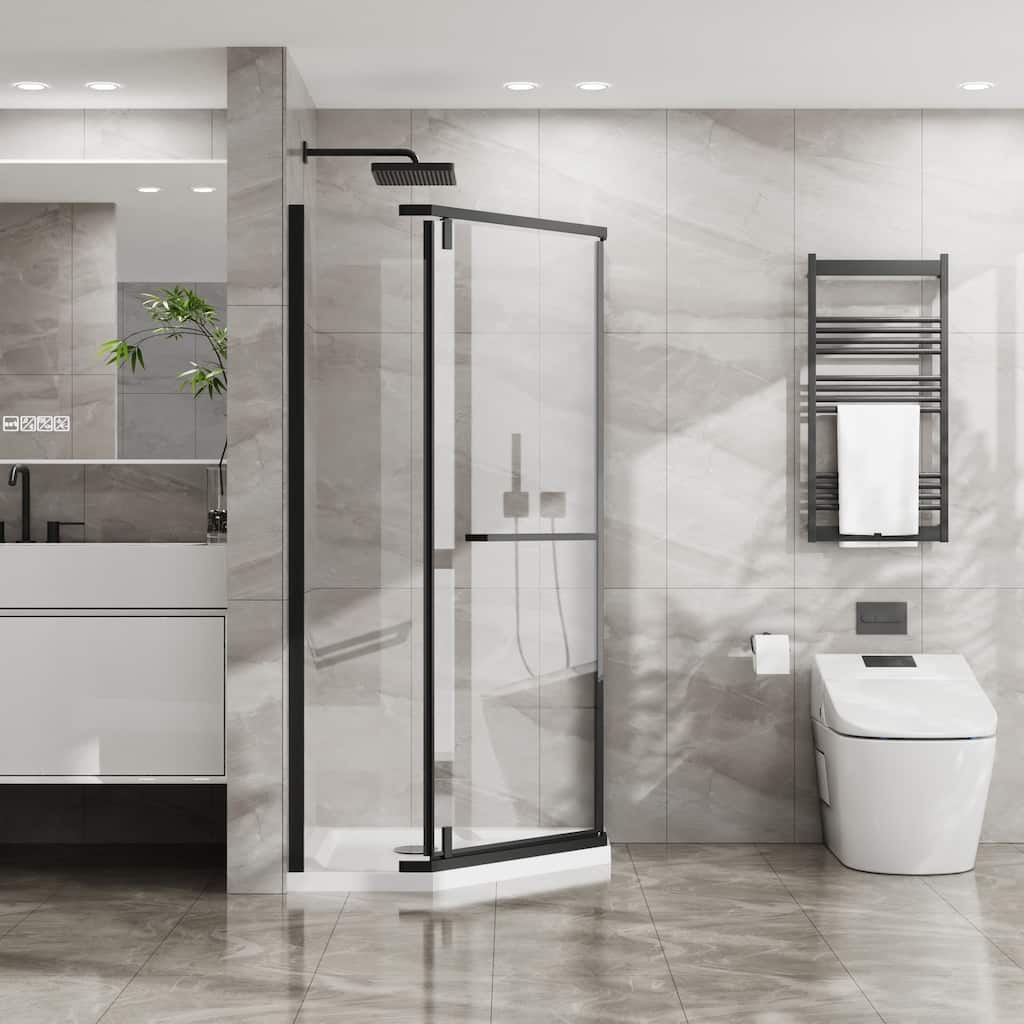 36"Wx72"H Neo-Angle Frameless Shower Door, Pivot, Tempered Glass