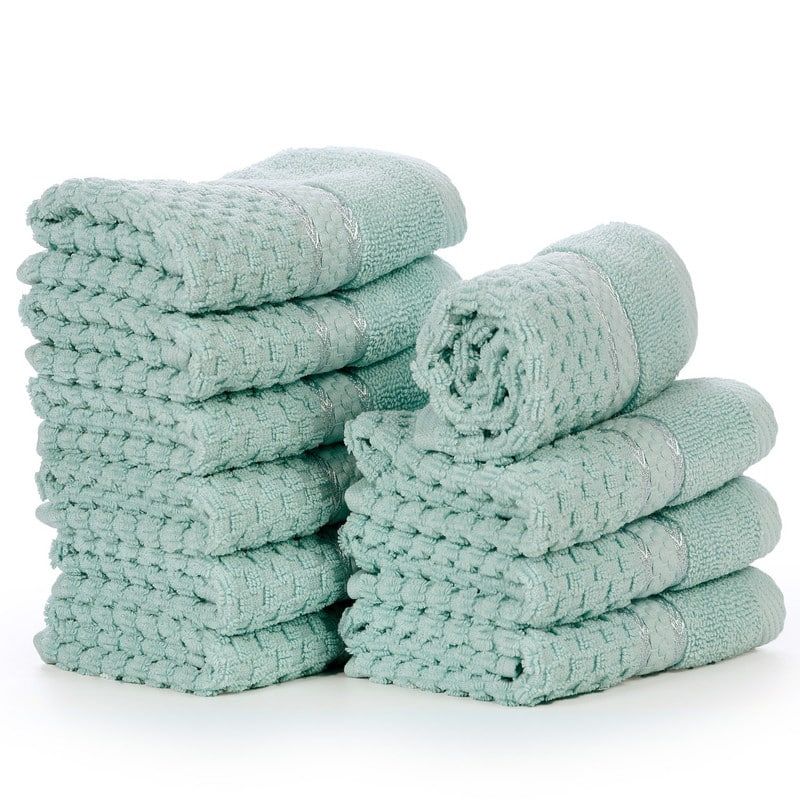 Popcorn Textured Cotton Washcloths 12 x 12 inch by Ample Decor - 10 Pcs - Mint Green