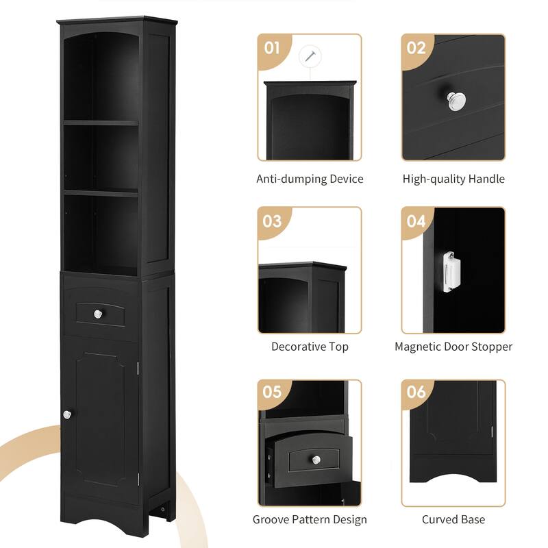 GDFStudio - Tall Bathroom Storage Cabinet, Freestanding with Drawer, Adjustable Shelf, MDF