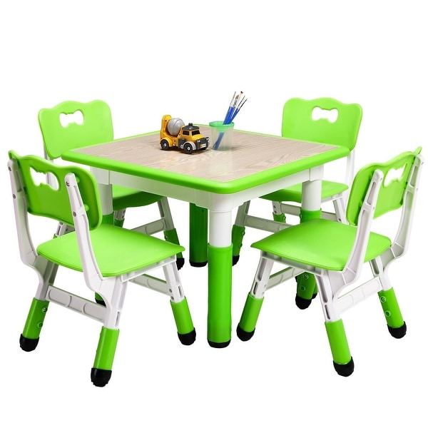 Kids Table and Chairs Set, Height Adjustable Desk with 4
