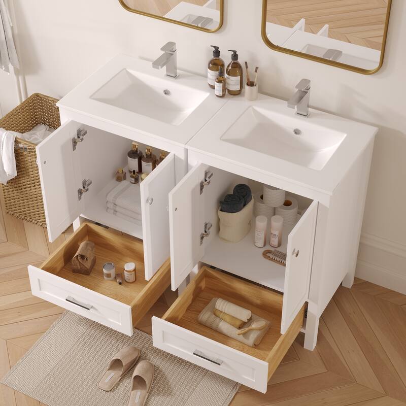 Modern Bathroom Vanity with Ceramic Sink, Soft-Close Storage Cabinet and Glossy Easy-Clean Countertop
