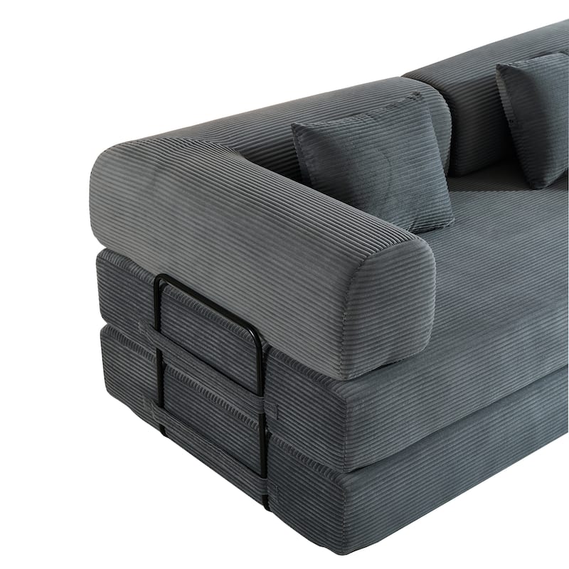 Convertible Sleeper Sofa Bed with Pillow, Corduroy Folding Mattress Couch with Fixed-Shape Frame, Floor Lounge Loveseat Sofa