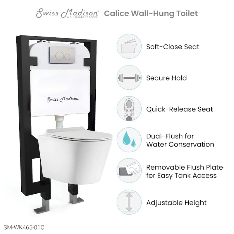 Calice Wall-Hung Round Toilet Bundle, Glossy White