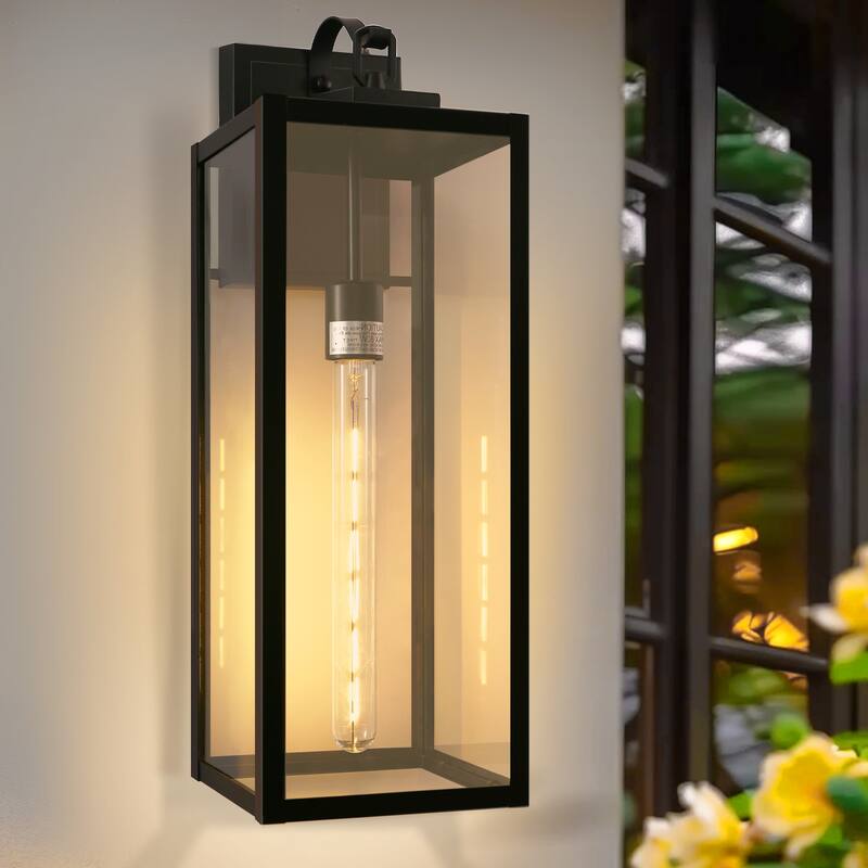 Contemporary Black Wall Lamp with Clear Glass Shade, E26 One-Bulb Design featuring Built-in Light Sensor Technology - 3.6*6.3*20