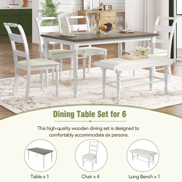 Retro Style 6-Piece Wooden Dining Table Set with Rectangular Table