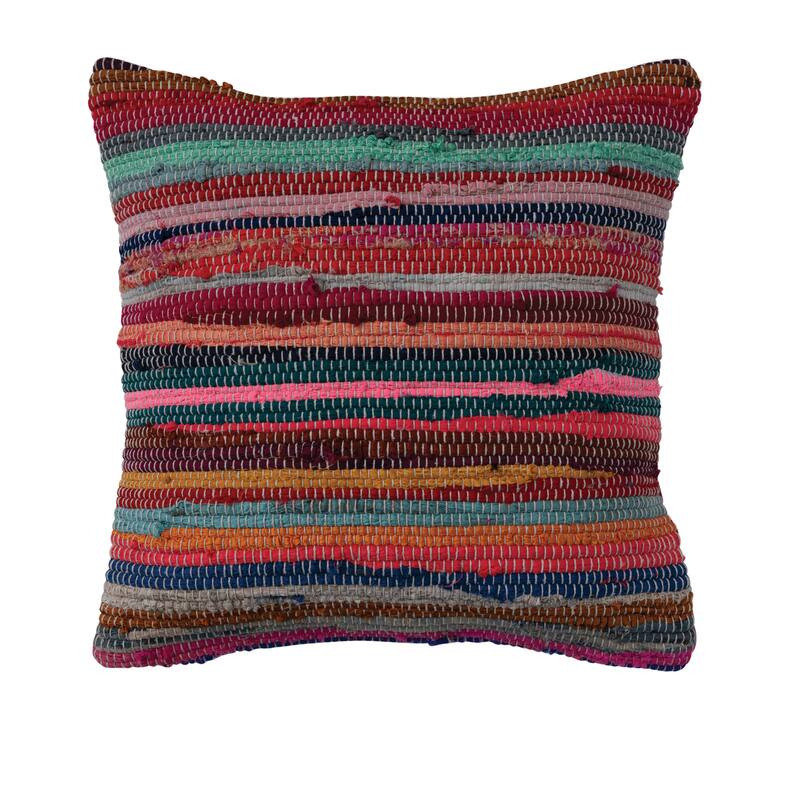 Striped Cotton Chindi Throw Pillow - Polyester