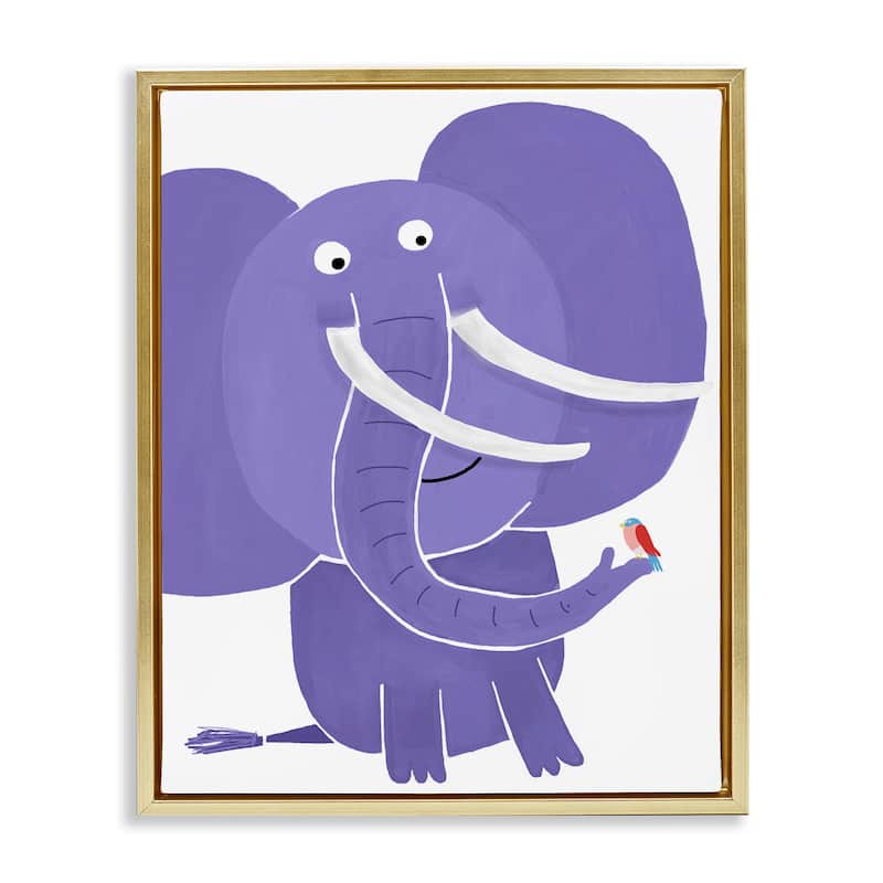 Stupell Elephant & Bird Friends Framed Floater Canvas Wall Art Design By Carla Daly - 17 x 21 - Gold