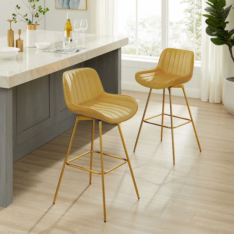 Art Leon Swivel Velvet Bar Stools (Set of 2) - Yellow