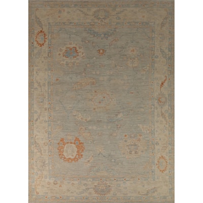 Grey Oushak Turkish Rug Handmade Vegetable Dye Wool Carpet - 8'11" x 11'7"