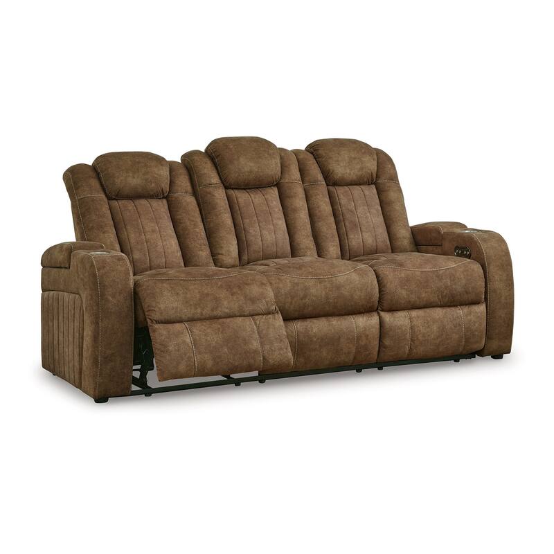 Alexy Power Recliner Sofa, USB, Storage, Brown Faux Leather 86 Inch