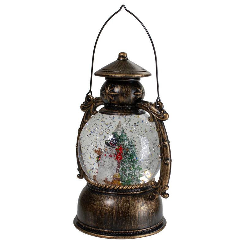 7.75" Black and White Snowman in Front of Christmas Trees Lantern
