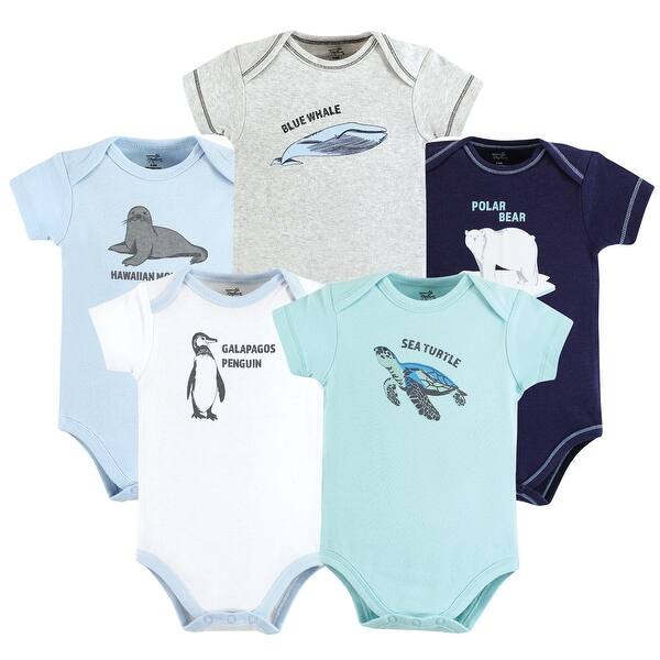 slide 1 of 1, Touched by Nature Organic Cotton Bodysuits, Endangered Sea Animals 12-18 Months - Endangered Sea Animals