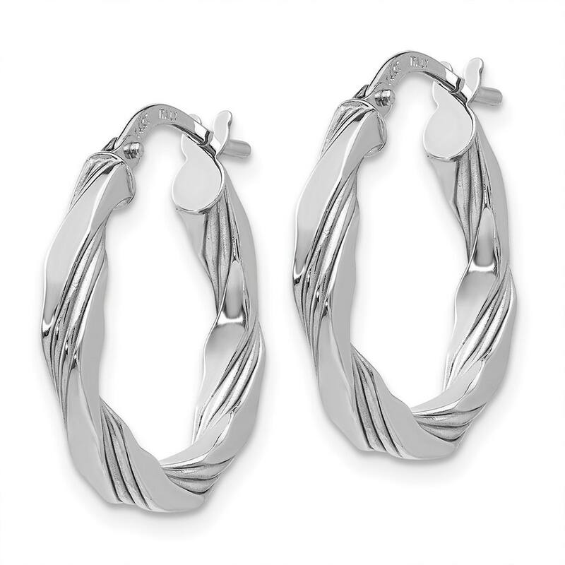 Curata 2.5mm 14k White Gold Twisted 2.5x21mm Textured Hoop Earrings