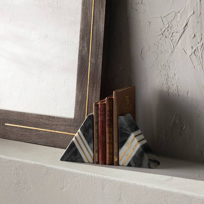 Walter Modern Stone & Metal Inlay Book Ends (2 Pieces) - 4.5" x 2.5" x 6",4.5" x 2.5" x 6" - 4.5" x 2.5" x 6",4.5" x 2.5" x 6" - Grey