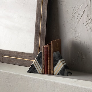 Walter Modern Stone & Metal Inlay Book Ends (2 Pieces) - 4.5" x 2.5" x 6",4.5" x 2.5" x 6"
