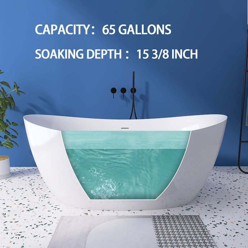 63 in. x 31 in. Acrylic Freestanding Soaking Bathtub in Gloss White - 31" x 63"
