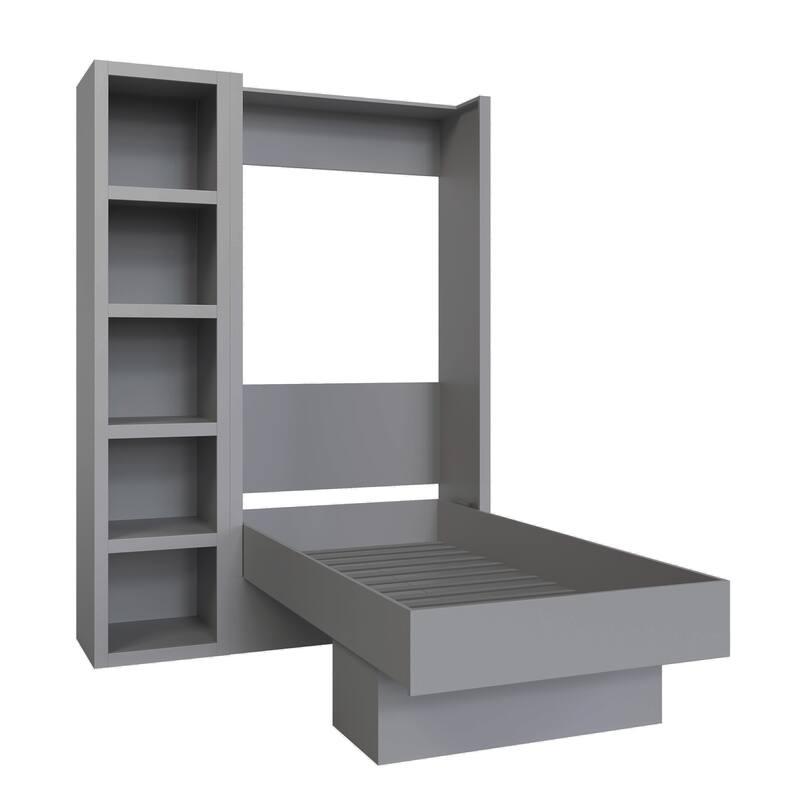 Easy-Lift Twin Murphy Wall Bed in with Bookshelf