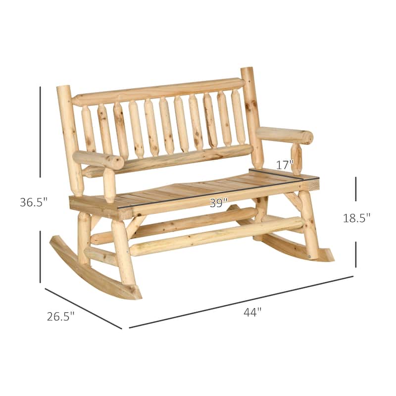 Outsunny 2-Person Wooden Rocking Chair Rocker Bench with Relaxing Swinging Motion