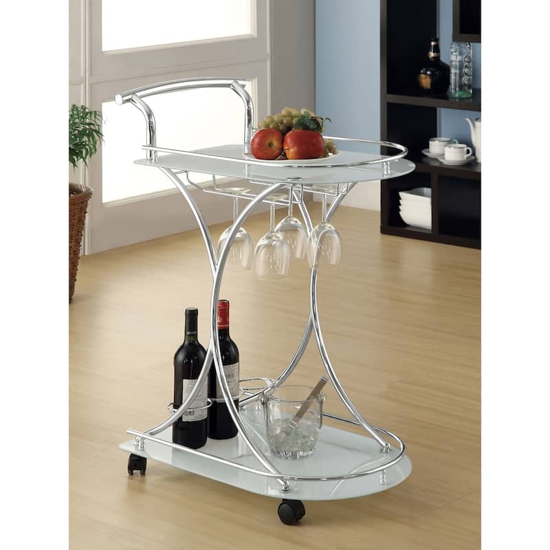 Allen and Chrome 2-Tier Glass Shelf Metal Bar Cart