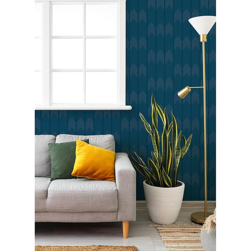 A-Street Prints Nyle Dark Blue Chevron Stripes Wallpaper