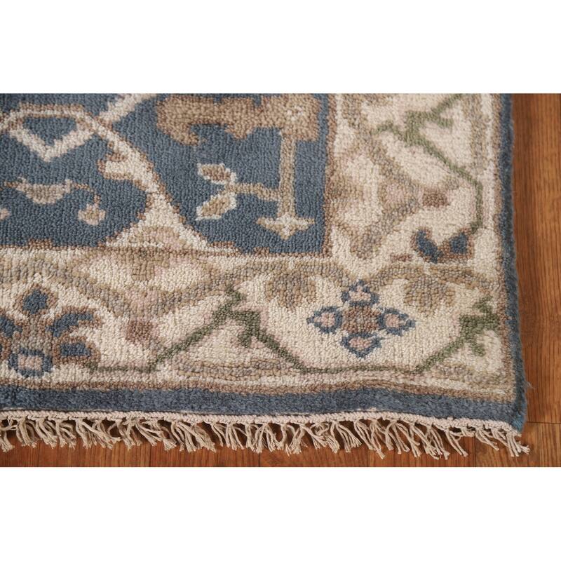 Floral Blue Oushak Oriental Runner Rug Handmade Wool Carpet - 2'8"x 9'10"