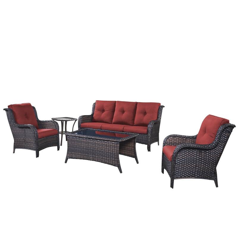 Outdoor Sofa Chair with Coffee Table and Ottoman